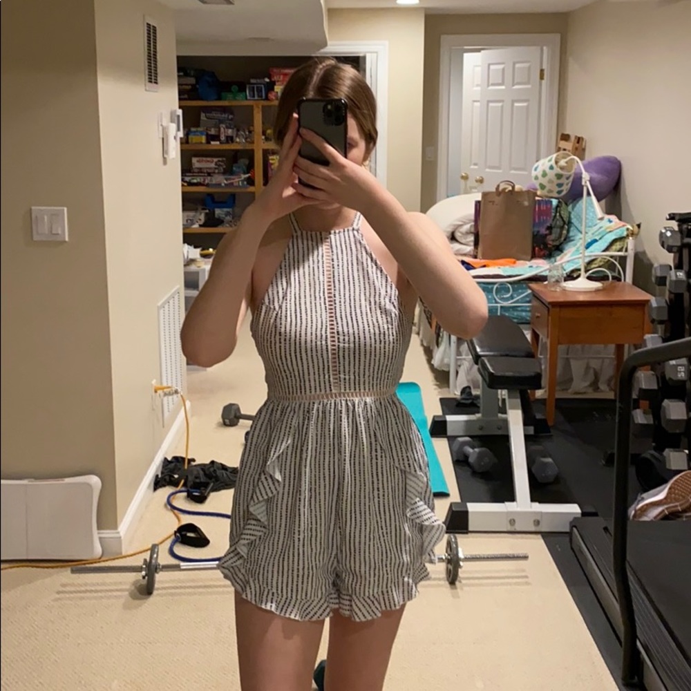 LF navy polka dot romper